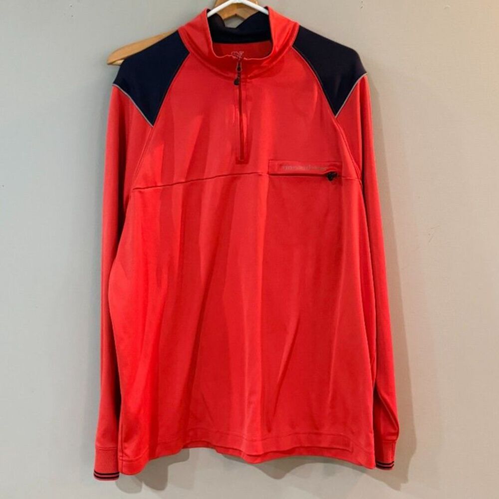 Vineyard Vines Mens XL Red Navy 1/4 Zip Performance Golf Pullover Colorblock